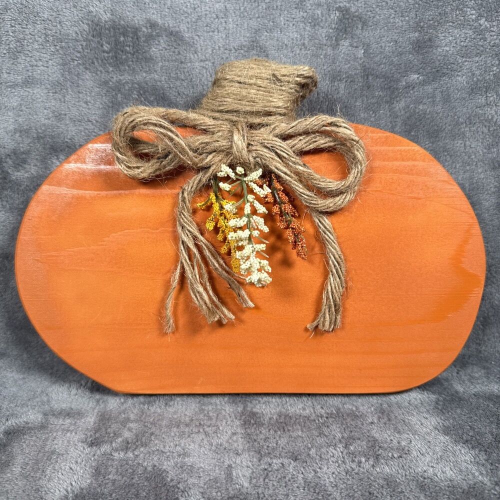 Wooden Pumpkin Halloween Fall Decor 10.5 Inches Orange Rustic